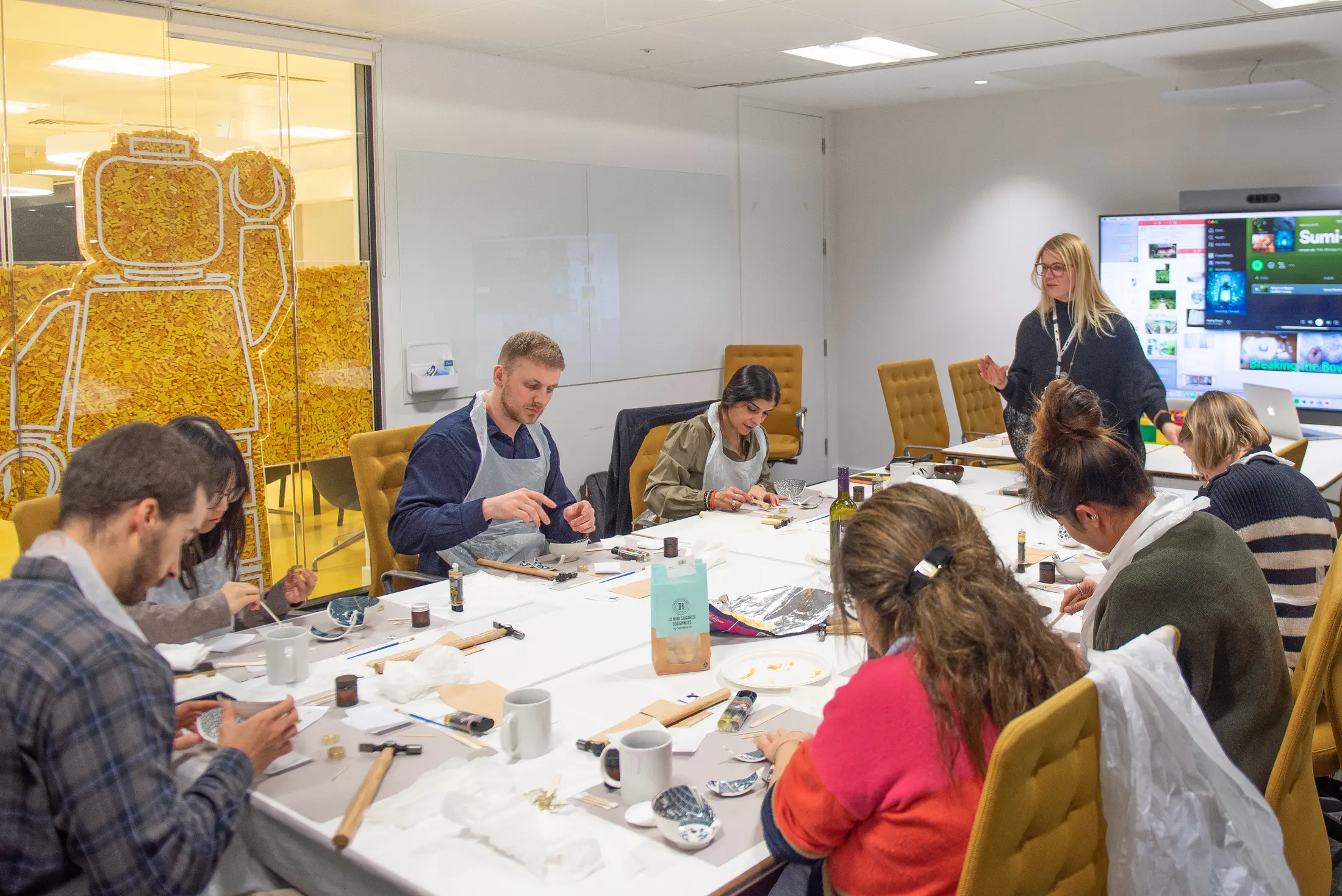 A LEGO team taking part in an Artivian corporate Kintsugi workshop.